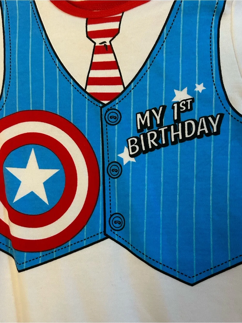Marvel Baby Boy 1st Birthday Captain Shield Blue & Red Bodysuit